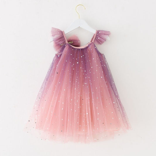 Soft Tulle Sleeveless Fluffy Dress With Bow Shaped Brooch Pin
