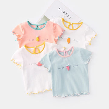 Infant Baby Soft Short Plain Color T-shirt With Fruit Logo