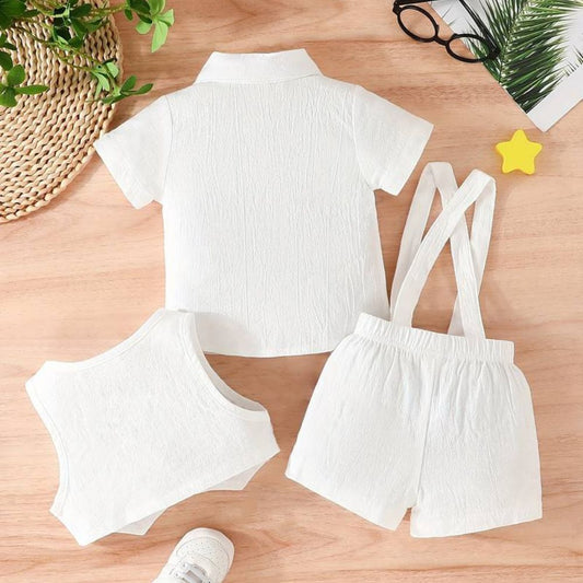 3 Piece Pure Soft Muslin Cotton  With Suspender Shorts And Waist Coat Set For Kids