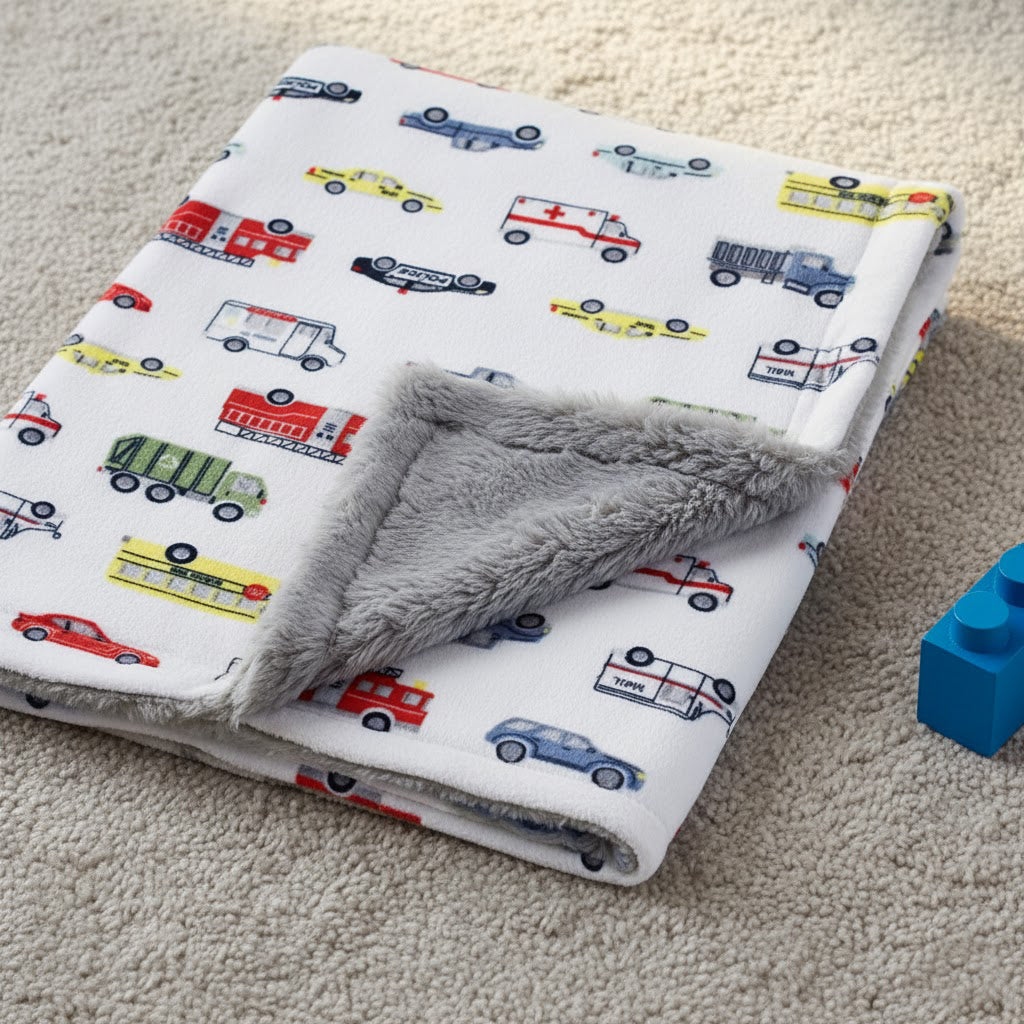 Reversible Plush & Sherpa Fleece Blanket for Babies