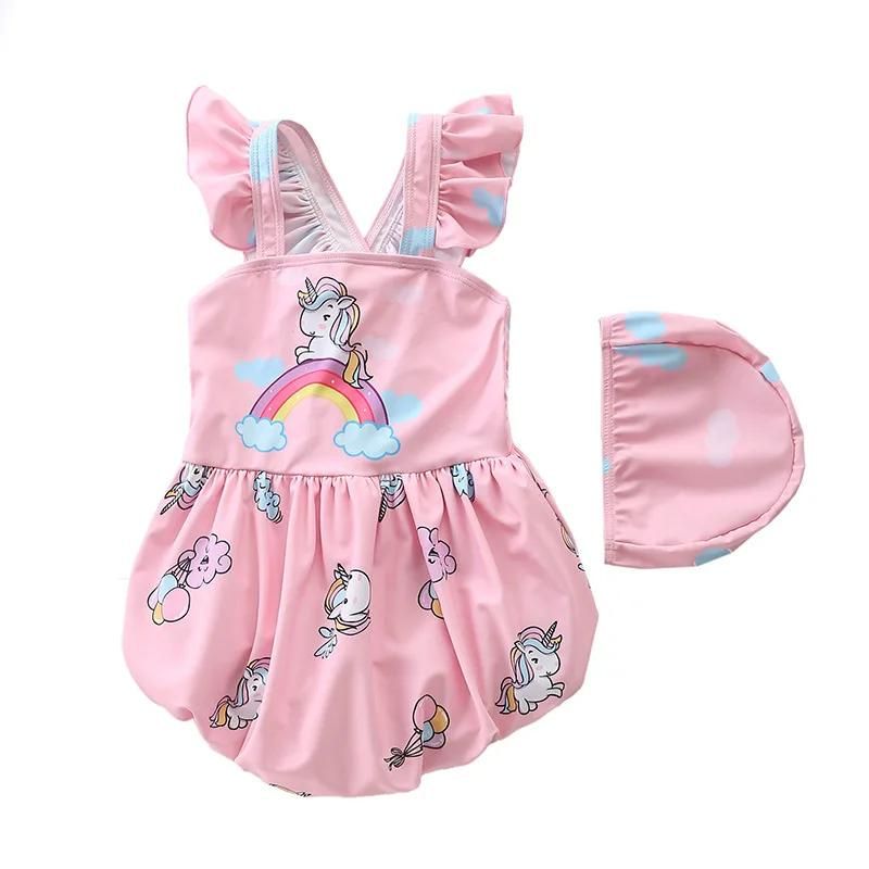 Baby Girls Unicorn Printed Ruffled One Piece Swimsuit