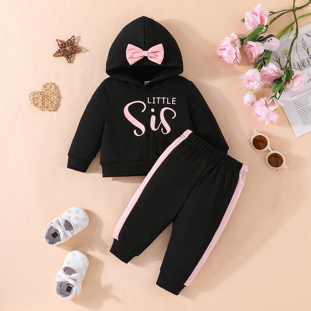 Girls Little Sis Print Hoodie & Sweatpants Co-ord