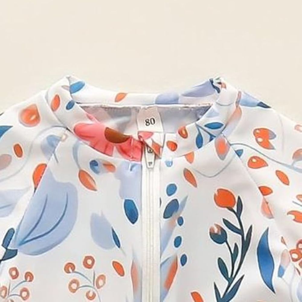Floral Print Short Sleeve Zipper Swimsuit