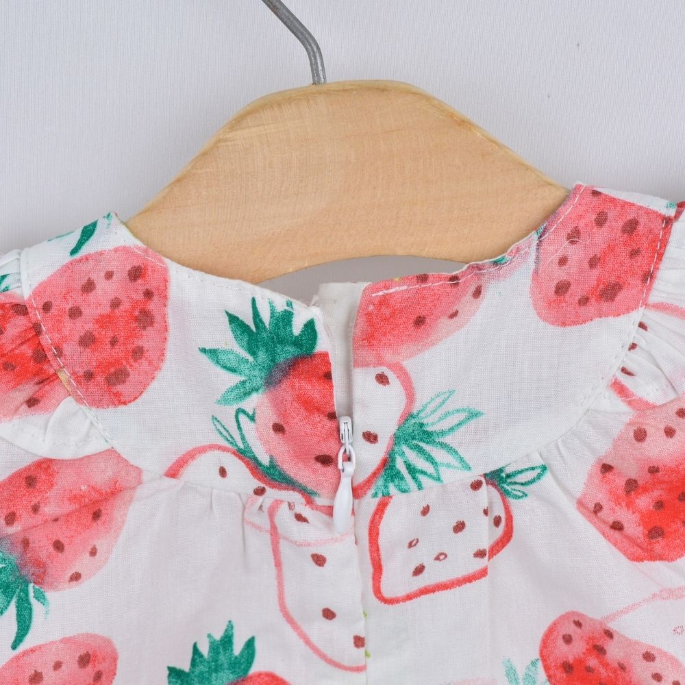 Strawberry Print Half Frock For Baby Girls