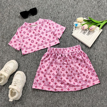 Modern Printed Fit & Flare Top And Skirt Sets For Toddler Baby Girls