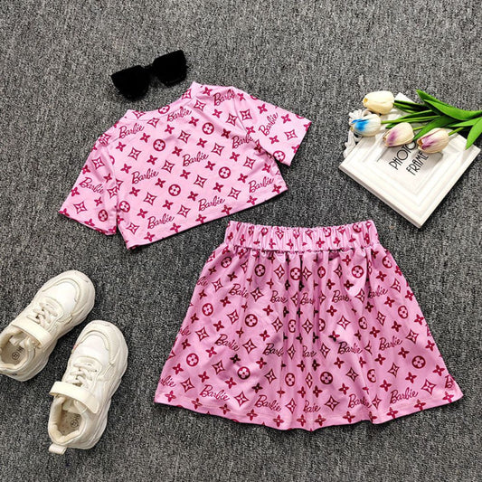 Modern Printed Fit & Flare Top And Skirt Sets For Toddler Baby Girls