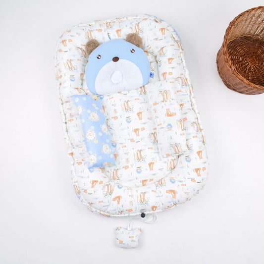 Muslin Cotton Reversible Baby Mattress Set Cute Bear Prints With Pillow And Bolsters