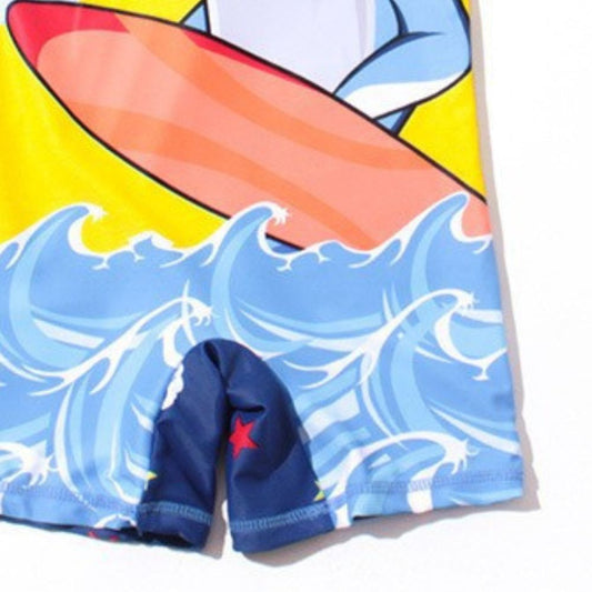 Surfing Dolphin Printed Swimsuit With Cap