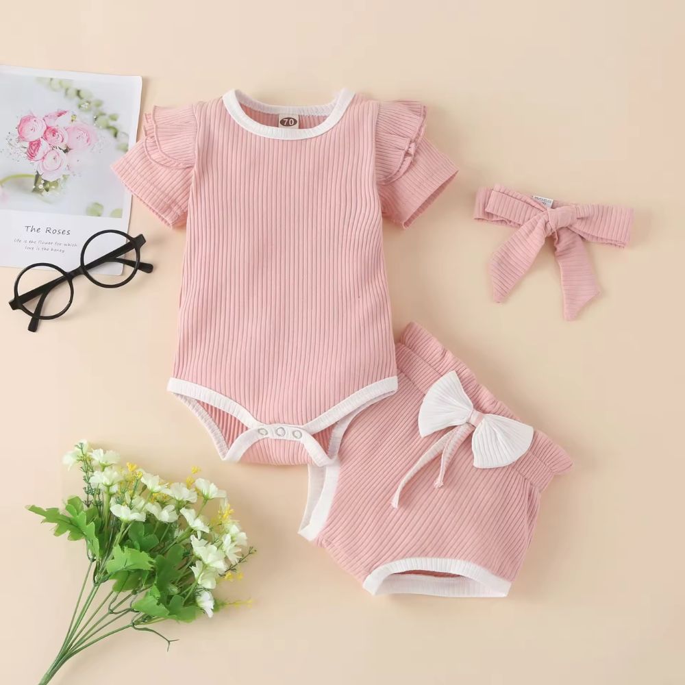 Super Soft Cute Cotton Bodysuit Co-ord Set With Headband