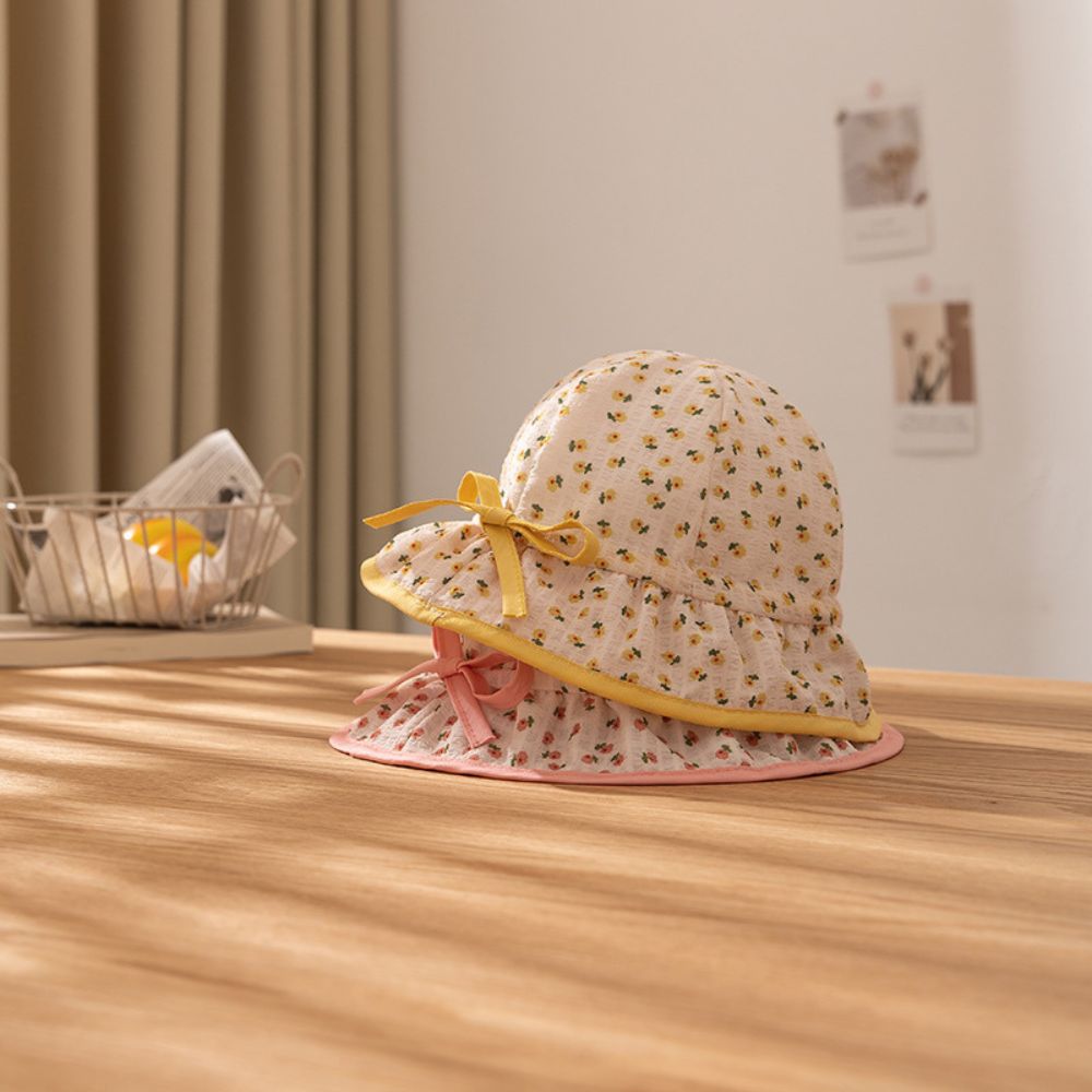 Baby Girls Cotton Floral Printed Hat With Bow Embellishment 2 To 5 Years