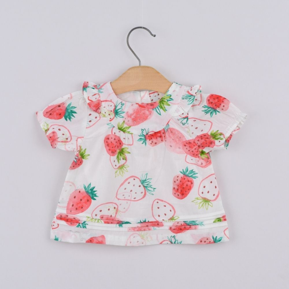 Strawberry Print Half Frock For Baby Girls