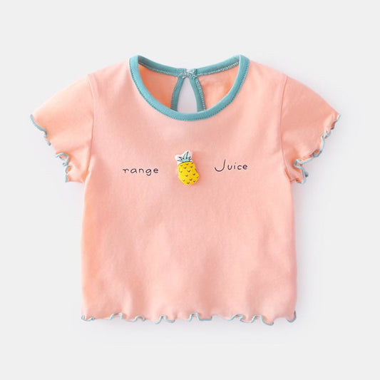 Infant Baby Soft Short Plain Color T-shirt With Fruit Logo