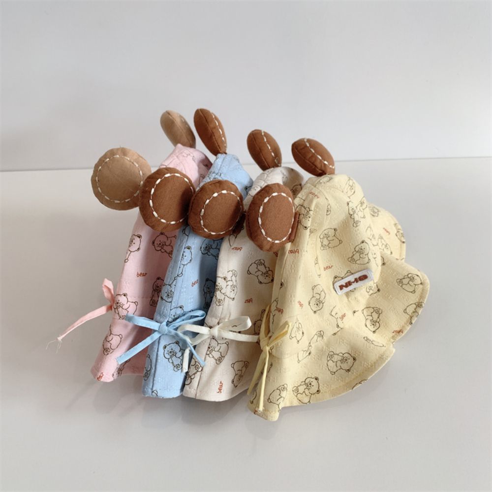 Baby Girl Ruffled Brim Party Bucket Hat With Bear Print 2 - 6 Years