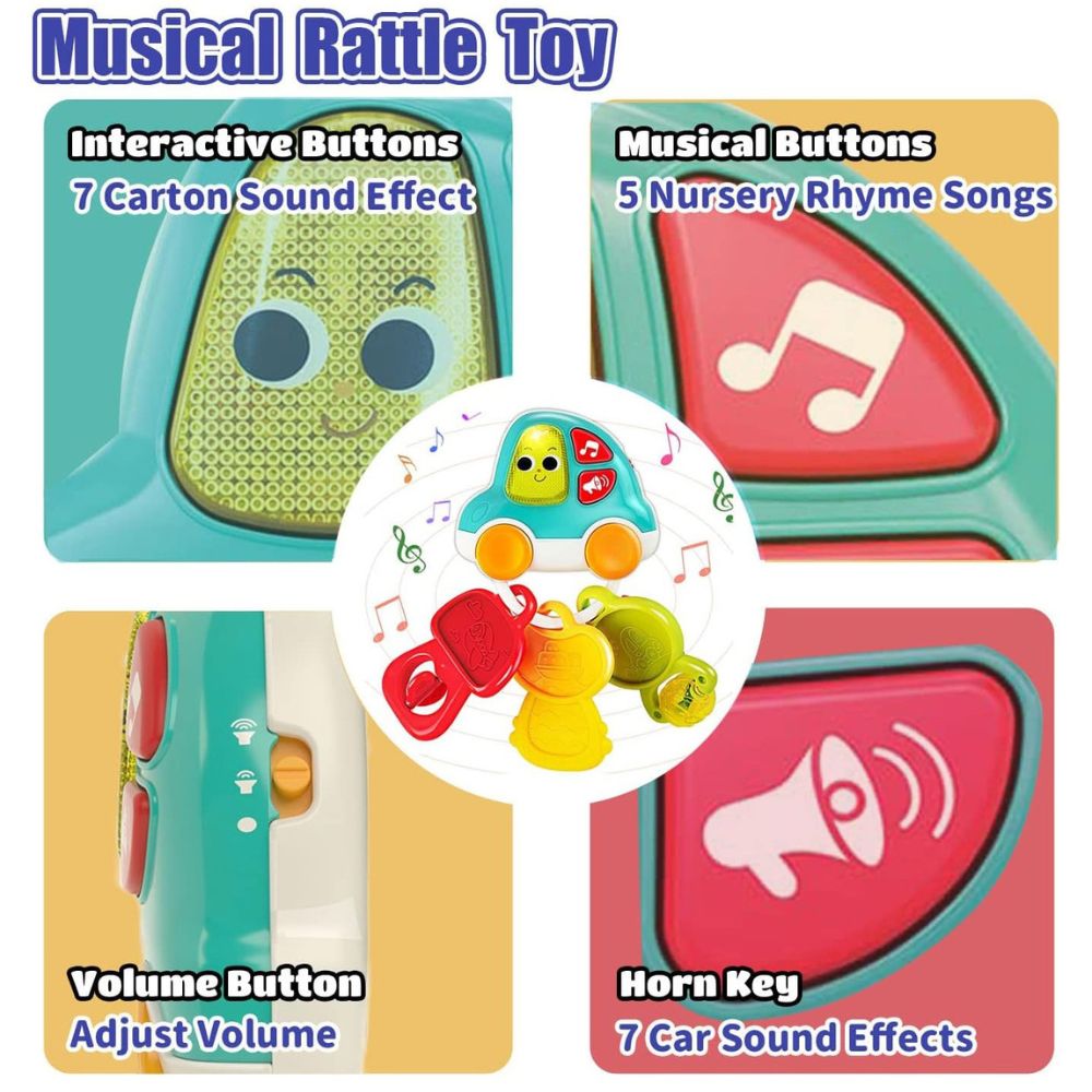 Fun And Educational Light And Musical Car Keychain Teether Cum Toy