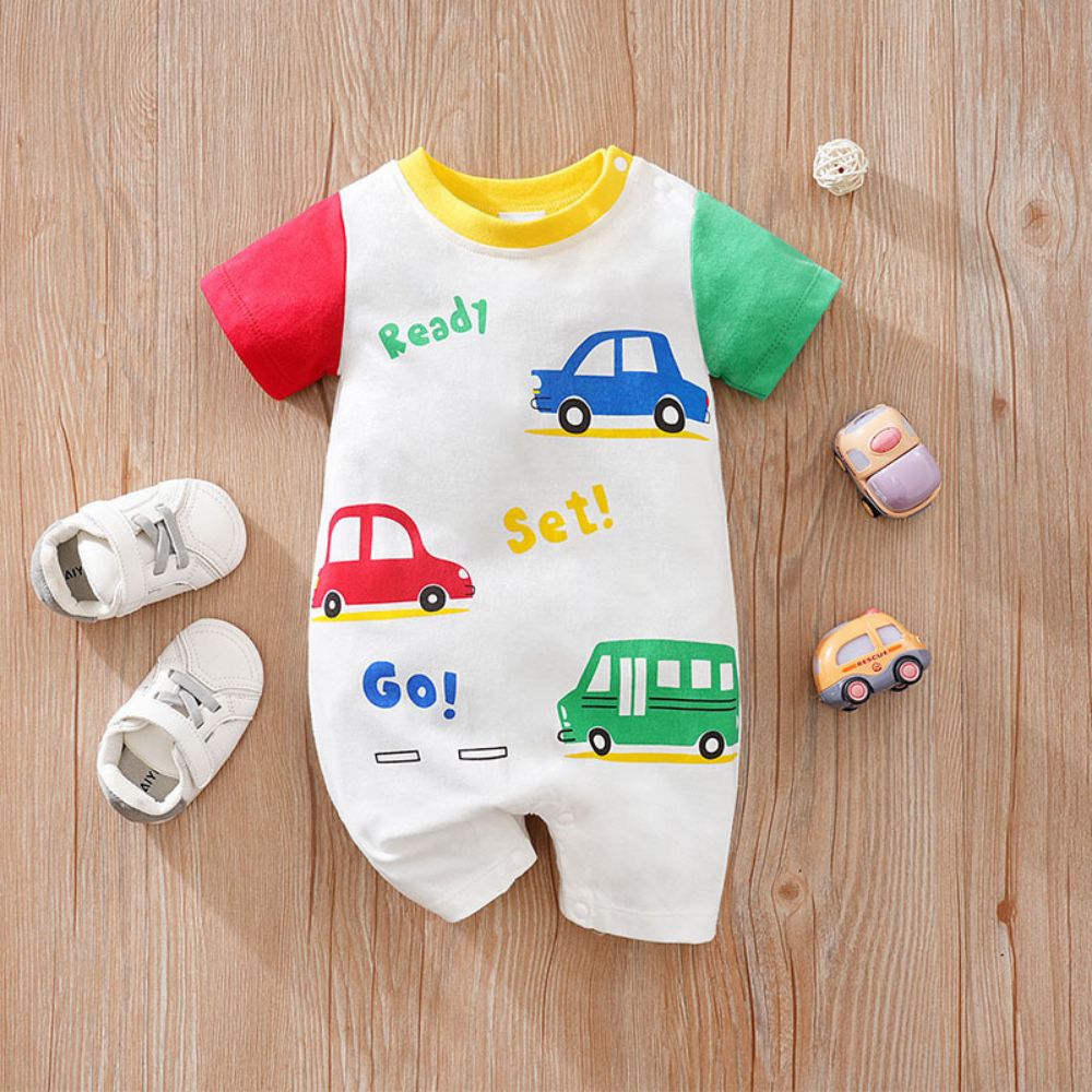 Cotton Romper "Ready Set Go!" Car Themed