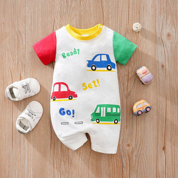 Cotton Romper "Ready Set Go!" Car Themed