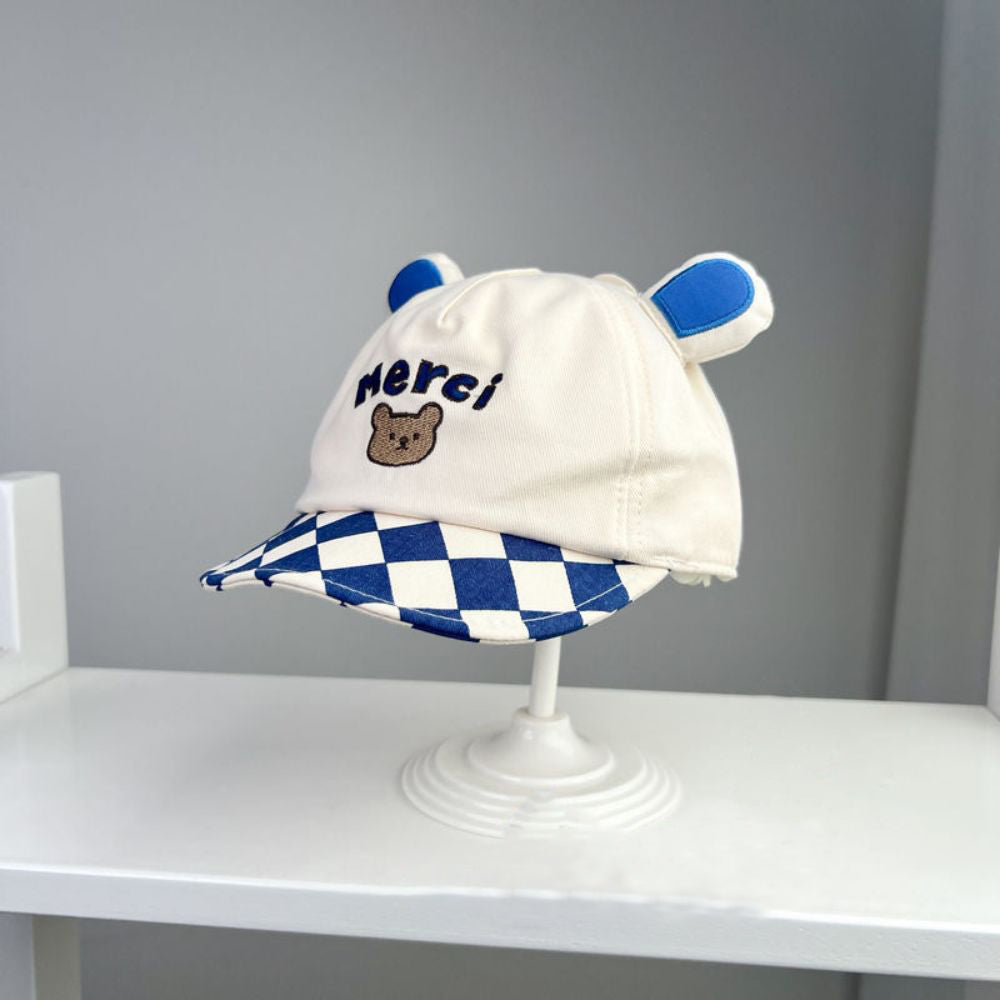 Checkered Print Cap With Bear Logo for Kids 1 - 4 Year