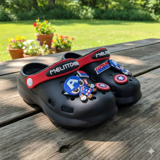 Kids' Black Captain America Clogs with Dual-Function Strap