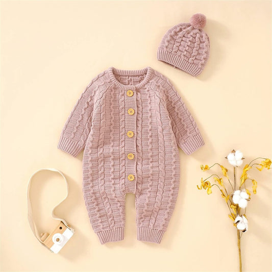 Full Sleeves Woolen Romper with Pom Hat