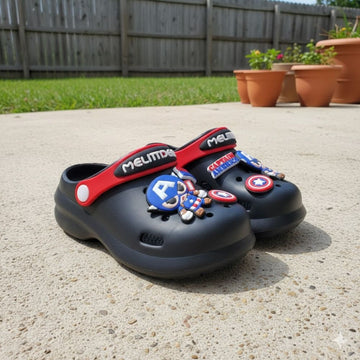 Kids' Black Captain America Clogs with Dual-Function Strap