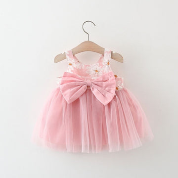 Large Bow Tied Soft Net Sleeveless Baby Party Frock