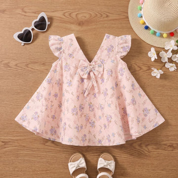 Umbrella Style Flower Print Frock for Baby Girls - With Matching Hat