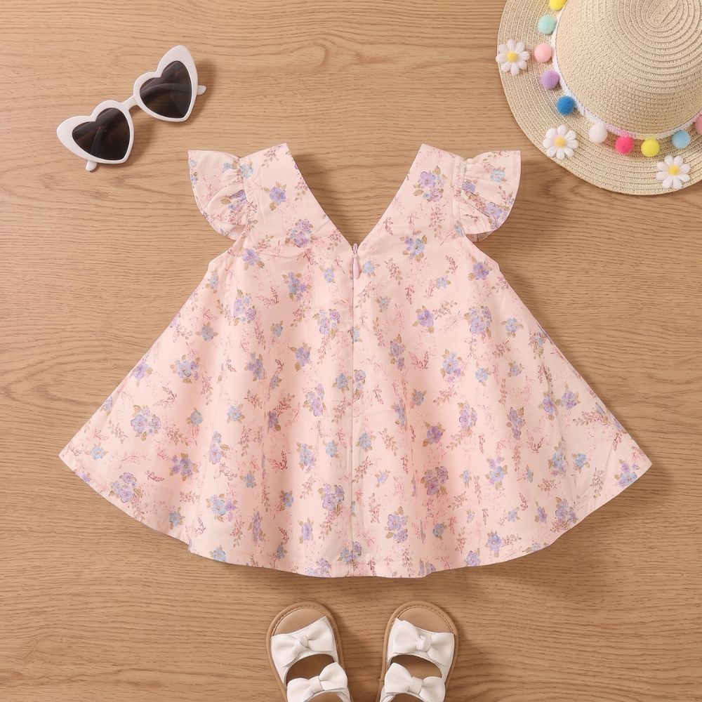 Umbrella Style Flower Print Frock for Baby Girls - With Matching Hat