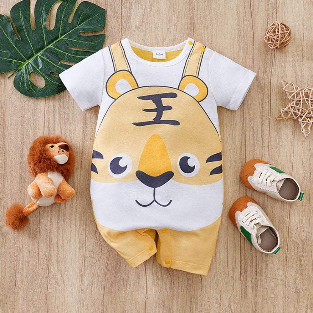 Tiger Print Half Sleeve Romper
