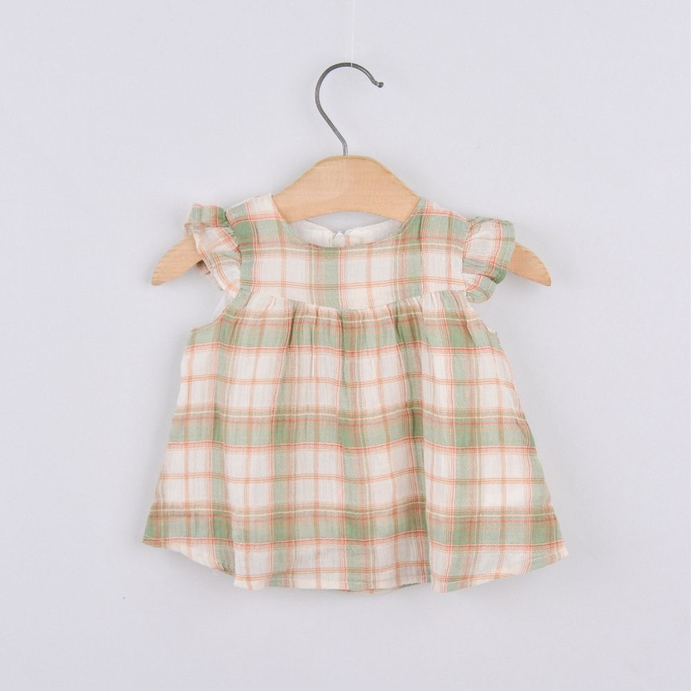 Check Print Sleeveless Baby Frock