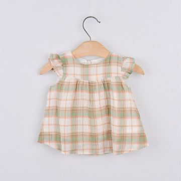 Check Print Sleeveless Baby Frock