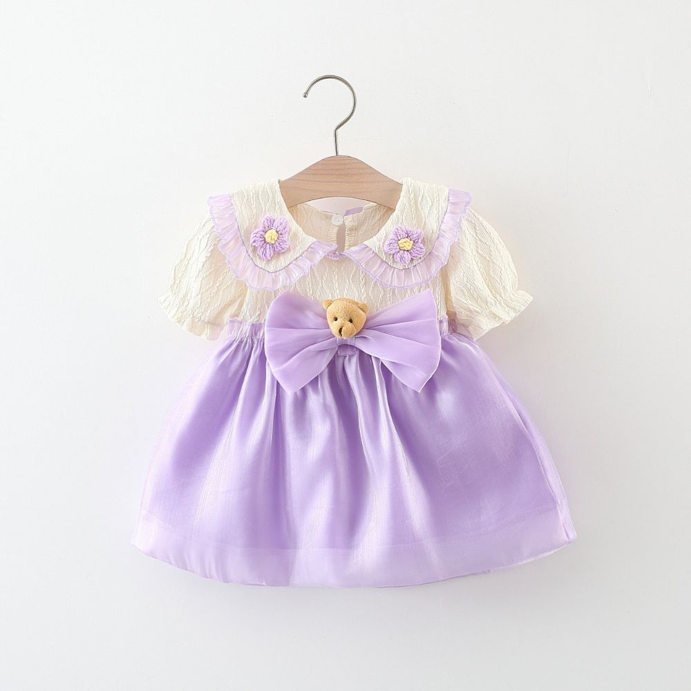 Bright Decorated Bow Applique Party Wear Frock Dress For Baby