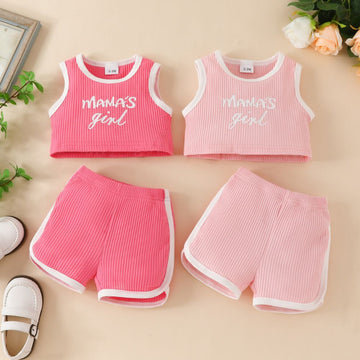 Mama's Girl Print Soft Lining Pink Cute Tees And Pant Set Dress