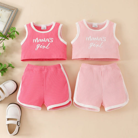 Mama's Girl Print Soft Lining Pink Cute Tees And Pant Set Dress