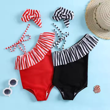 Girls Asymmetric Swimsuit With Headband