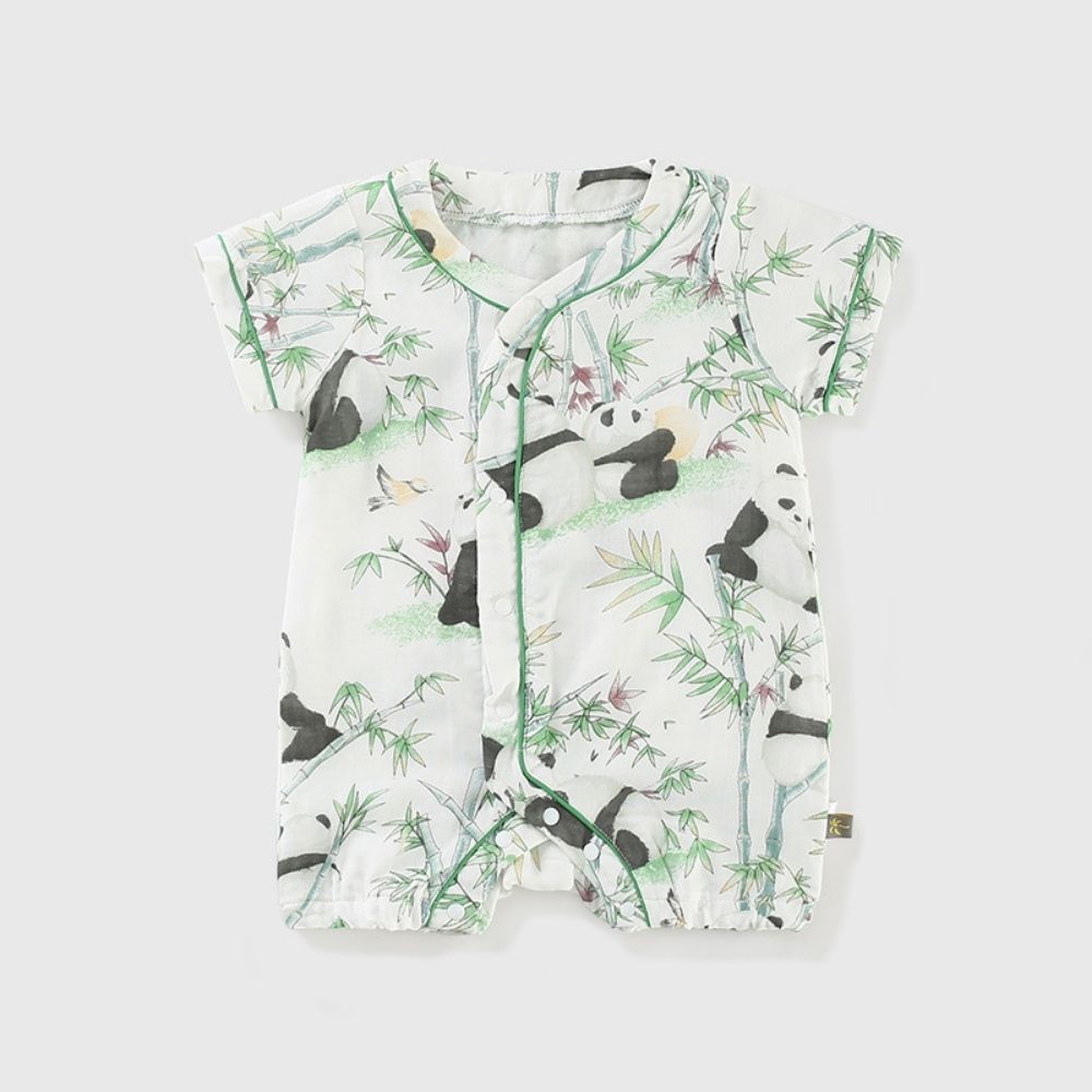 Panda and Bamboo Print Half Romper for Kids