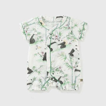 Panda and Bamboo Print Half Romper for Kids