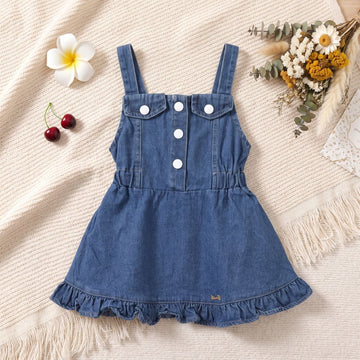 Girls' Ruffle Hem Denim Dress