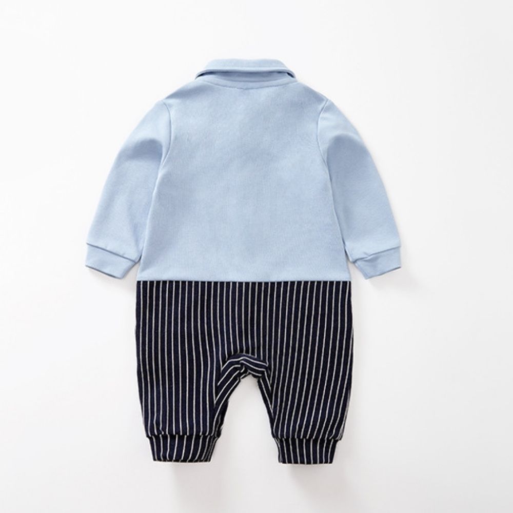 Long Sleeve Collared Bow Appliqué Romper