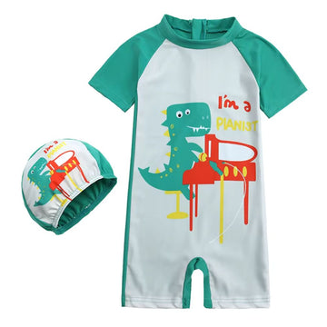 Baby Boys Dinosaur Piano Rash Guard Swimsuit Set