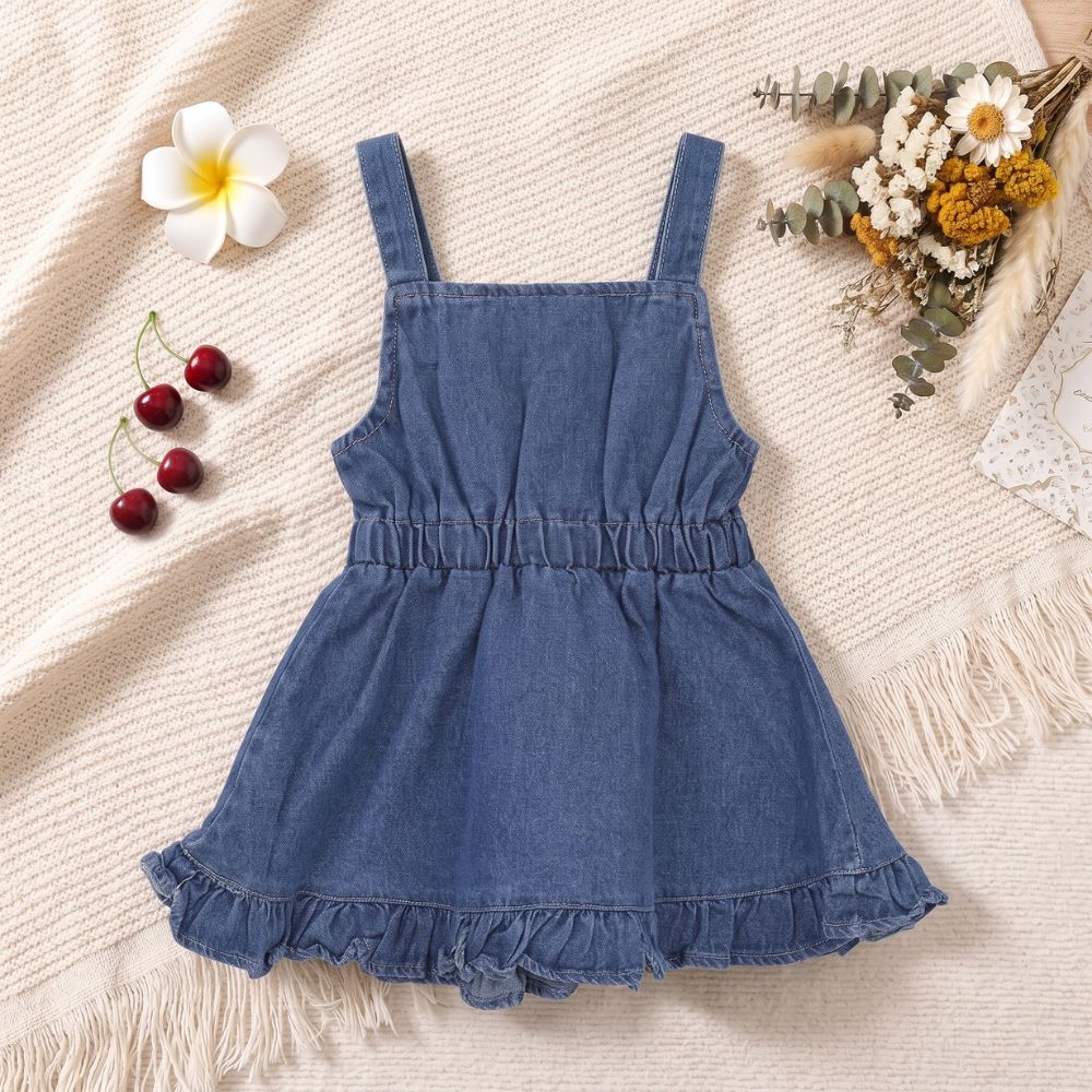 Girls' Ruffle Hem Denim Dress