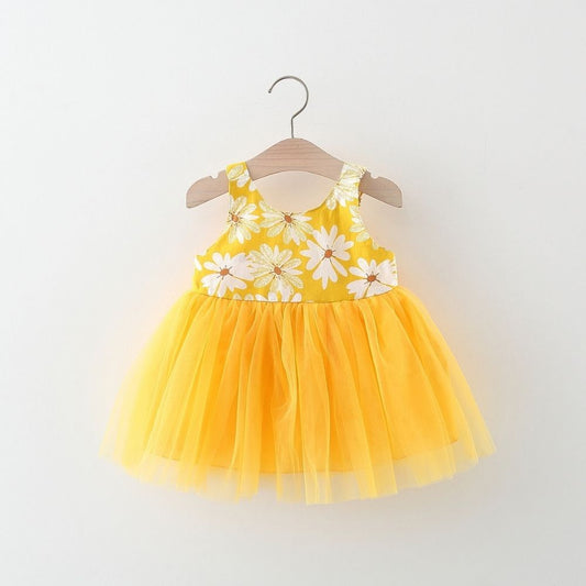 Large Bow Tied Soft Net Sleeveless Baby Party Frock