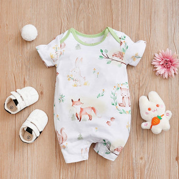 Woodland Animal Print Half Sleeve Romper