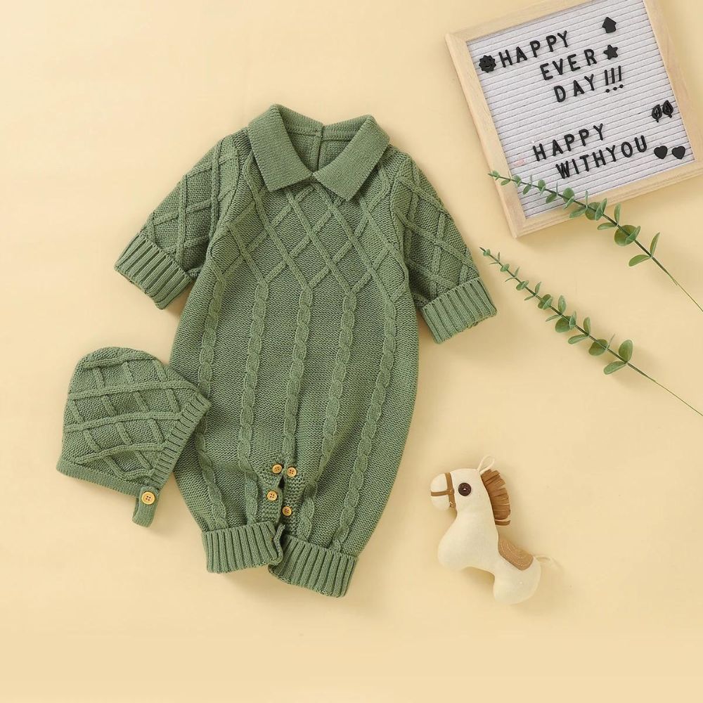 Woolen Knitted Romper With Cap
