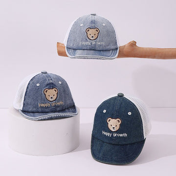 Fashionable Net And Denim Bear Logo Cap 1 To 4 Year