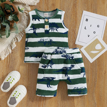 Sleeveless Cotton Baby Striped Tess And Shorts Sets Dress 6 - 12 Month