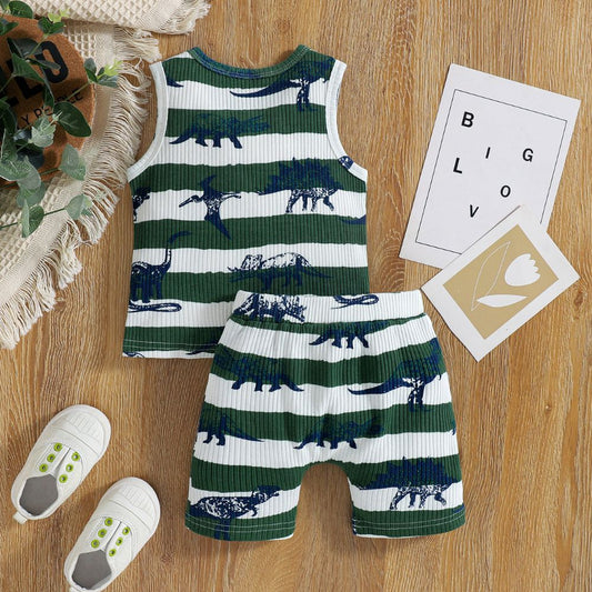 Sleeveless Cotton Baby Striped Tess And Shorts Sets Dress 6 - 12 Month