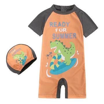 Kids Dinosaur Rash Guard Swimsuit Set