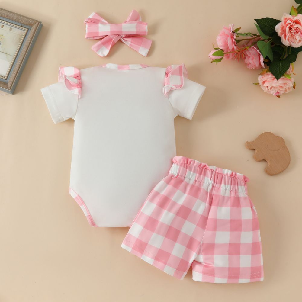 Baby Elephant Print Onesie Dress With Matching Bow Pants And Headband