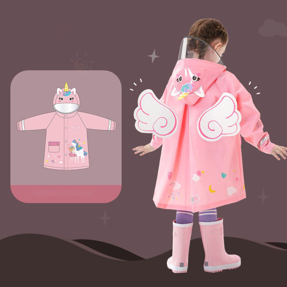 Hooded Unicorn Design Pink Raincoat For Girls