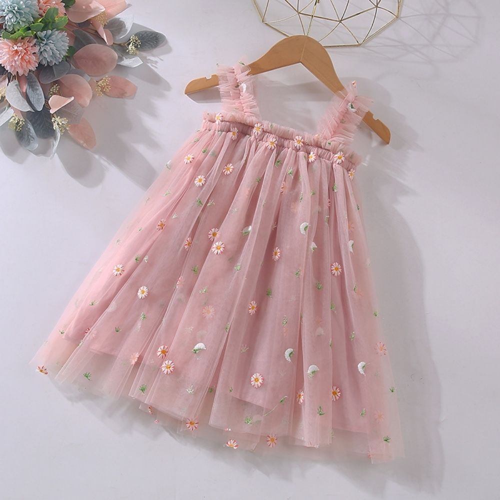 Soft Tulle Cami Ruffled Embroidery Party Dress For Girls